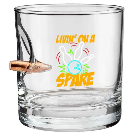 Discover Livin on a Spare Funny Bowling Bowler Bullet Whiskey Glasses