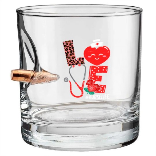 Discover Love Heart Stethoscope Nurse Life Valentine Day 2022 Women Bullet Whiskey Glasses