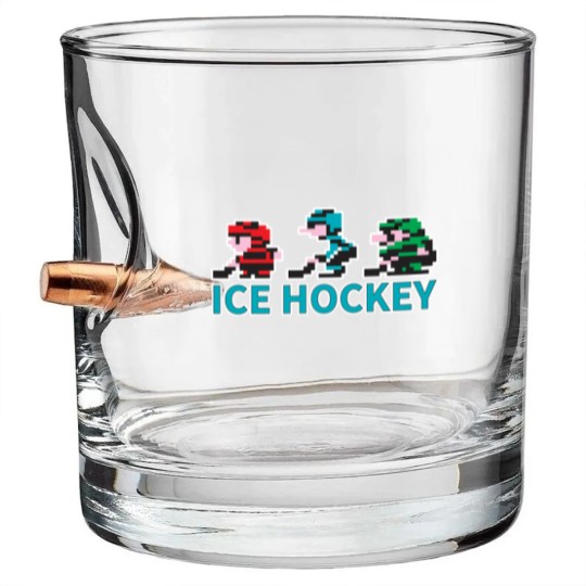 Discover 8-bit Ice Hockey Guys for Dark Bullet Whiskey Glasses - Nintendo - Bullet Whiskey Glasses