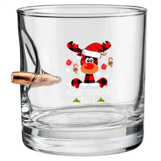 Discover Merry Christmas Ya'll Reindeer Santa Hat Buffalo Red Plaid Bullet Whiskey Glasses