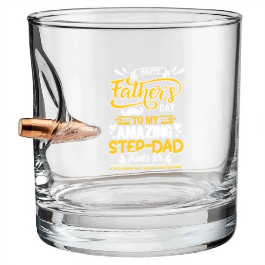 Discover Funny Family Gift To My Dear Amazing Step- Dad Thank For Putting Up With My Mom (1) Bullet Whiskey Glasses
