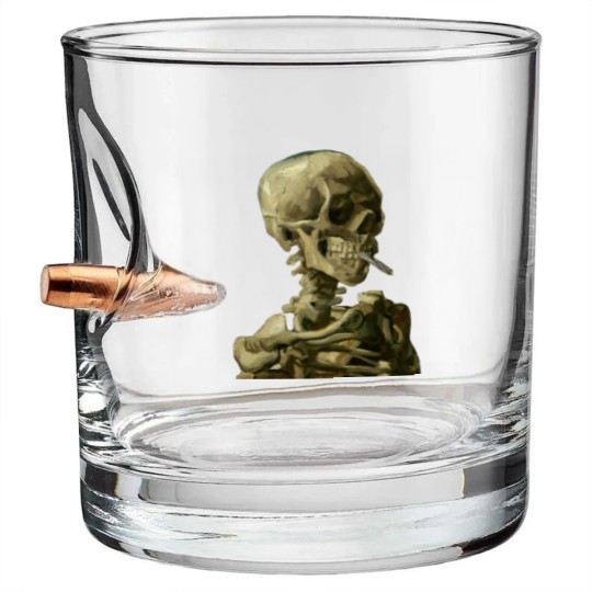 Discover Skull with Burning Cigarette by Vincent van Gogh - Skull - Bullet Whiskey Glasses