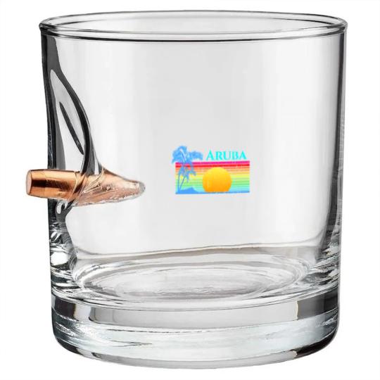 Discover Retro Beach Aruba Sunset - Aruba - Bullet Whiskey Glasses
