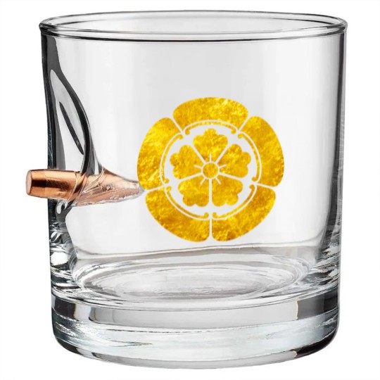 Discover Oda Mon Japanese samurai clan faux gold on black Bullet Whiskey Glasses