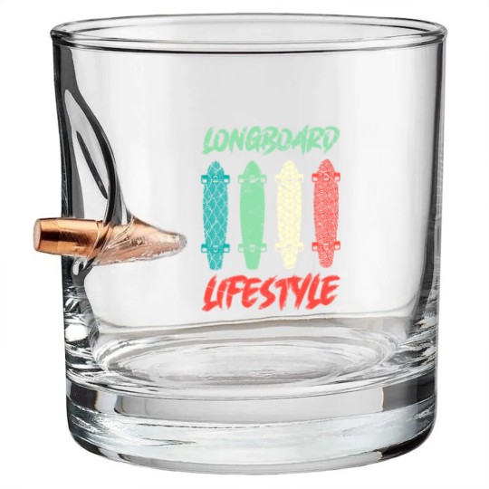 Discover Longboard Lifestyle Skateboarder Saying Gift Bullet Whiskey Glasses