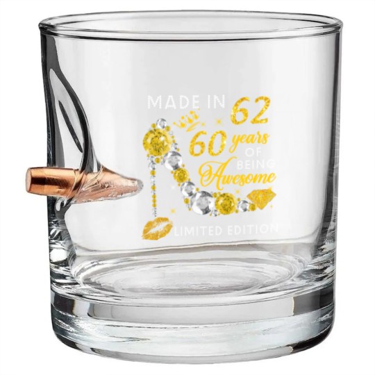 Discover Made In 1962  60 Years Of Being Awesome Jewelry Gold Sparkle - Made In 1962 - Bullet Whiskey Glasses