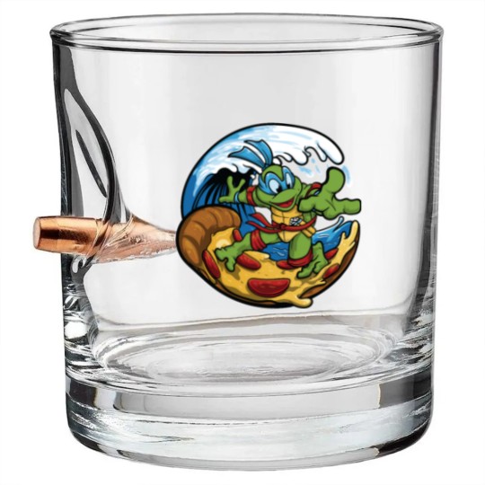 Discover ninja turtles surfing pizza Bullet Whiskey Glasses