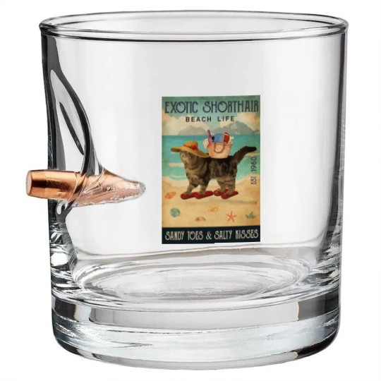 Discover Beach Life Sandy Toes Exotic Shorthair cat gift Bullet Whiskey Glasses