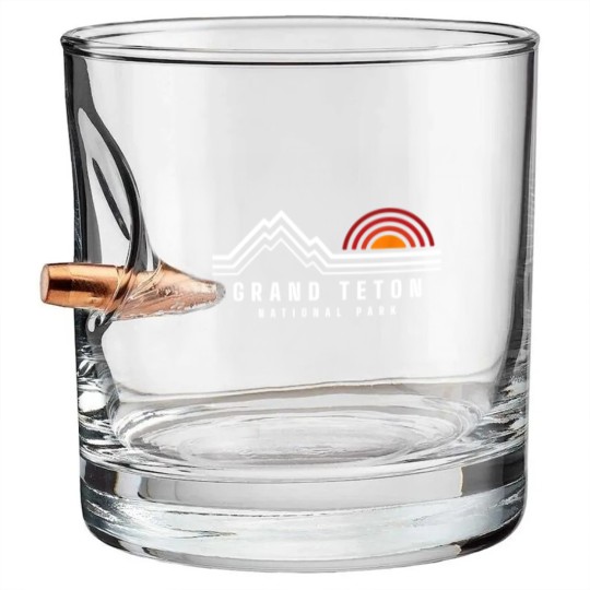 Discover Grand Teton National Park Vintage Mountain Sunset Retro Gift Bullet Whiskey Glasses