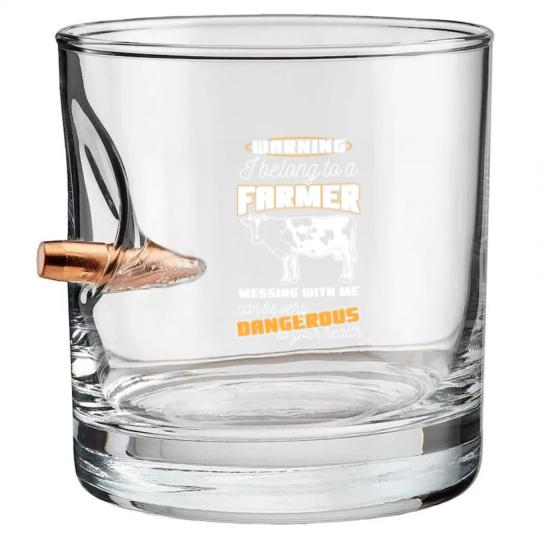 Discover Warning Belong To A Farmer Funny Farming Gift Bullet Whiskey Glasses