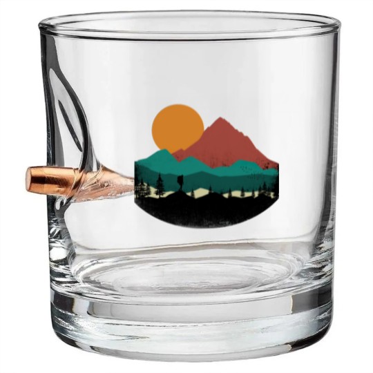 Discover Retro Evergreen Mountain Hiker Bullet Whiskey Glasses