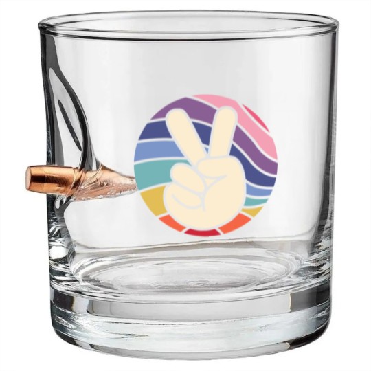 Discover Groovy Peace Sign Hand Hippie Vintage 70s Gift Bullet Whiskey Glasses