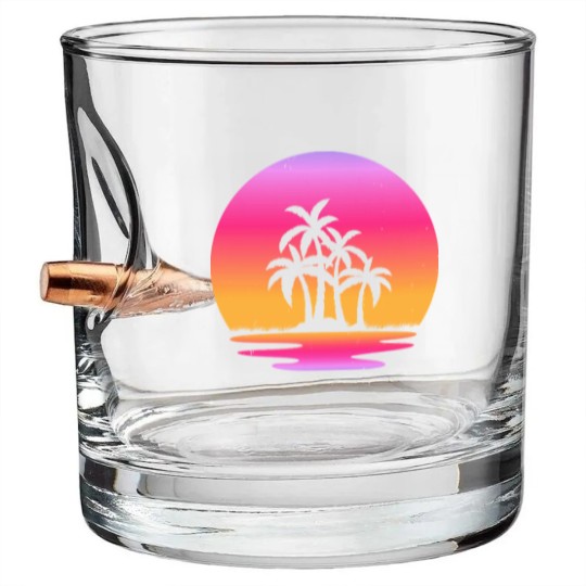 Discover Retro Sunset Retrowave Lake Sunsetby retrohub Bullet Whiskey Glasses