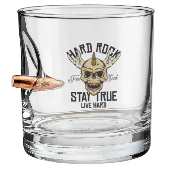 Discover Hard Rock Stay True Live Hard Rockstar Heavy Metal Bullet Whiskey Glasses