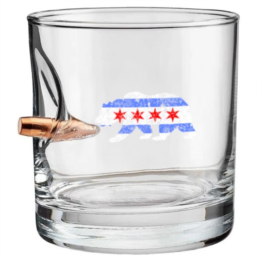 Discover Chicago City Flag Distressed Bear Bullet Whiskey Glasses