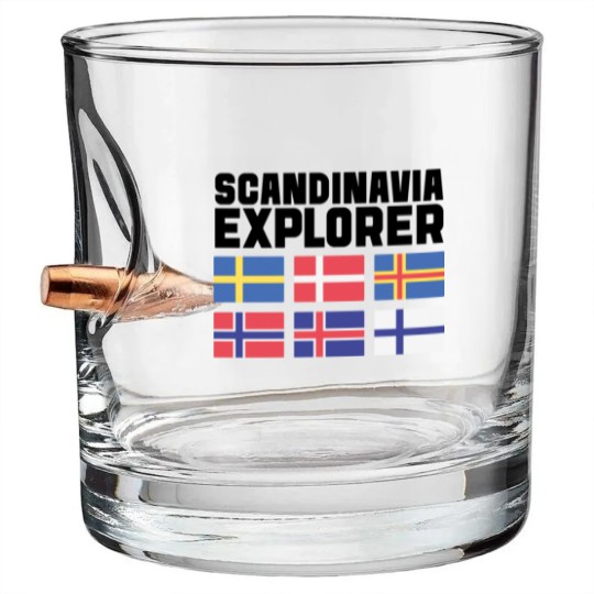Discover Scandinavia Explorer Flags Iceland Sweden Norway Bullet Whiskey Glasses