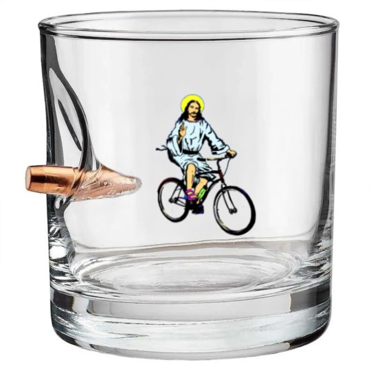 Discover Christ on a bike Bullet Whiskey Glasses