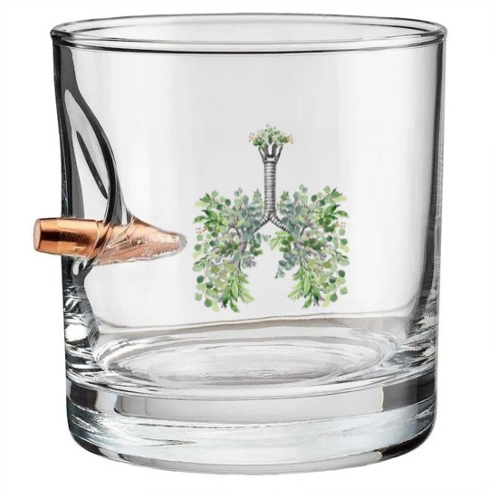 Discover Lung Anatomy, green leaves, Cancer Awareness - Lungs - Bullet Whiskey Glasses