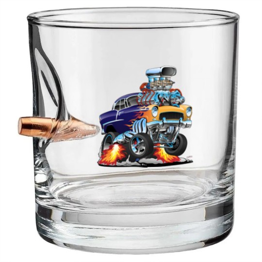 Discover Classic Fifties Hot Rod Muscle Car Cartoon - Car - Bullet Whiskey Glasses