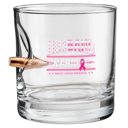Discover Husband Of A Warrior Breast Cancer Awareness Support Squad Bullet Whiskey Glasses