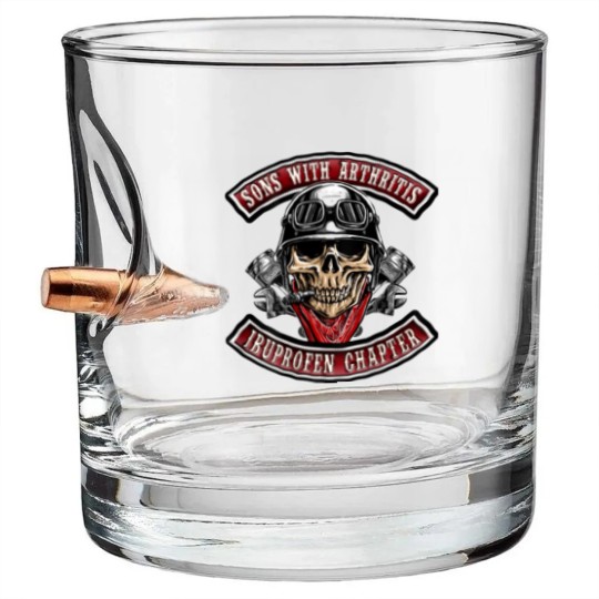 Discover Sons With Arthritis Ibuprofen Chapter Funny Biker Skull Bullet Whiskey Glasses