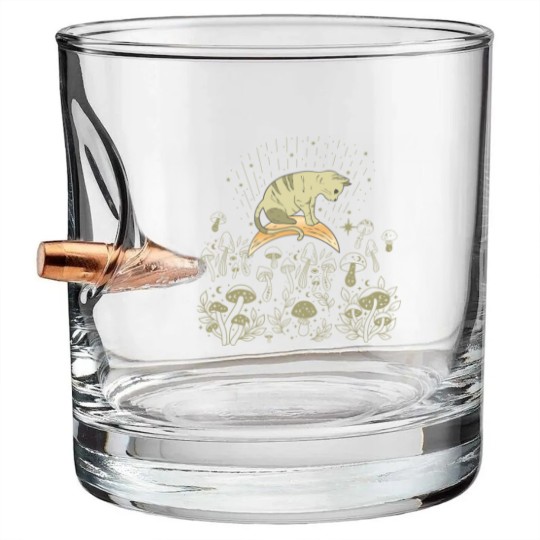 Discover Cottagecore Celestial Boho Mystical Mushrooms Moon Cat Bullet Whiskey Glasses