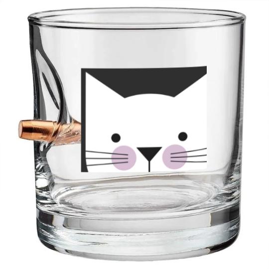 Discover Peek-a-Boo Kitty, Black and White with Lavender Cheeks - Cats - Bullet Whiskey Glasses