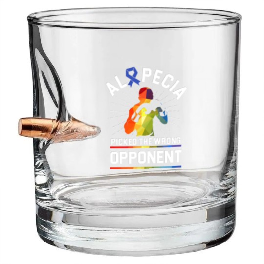 Discover Alopecia Awareness Hair Loss Warrior Beat Bullet Whiskey Glasses