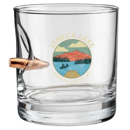 Discover Finger Lakes NY New York Seneca Lake print Bullet Whiskey Glasses