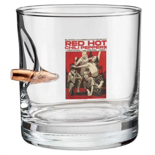 Discover Vintage Retro Red Hot Chili Peppers Concert Graphic Bullet Whiskey Glasses, Red Hot Chili Peppers Bullet Whiskey Glasses