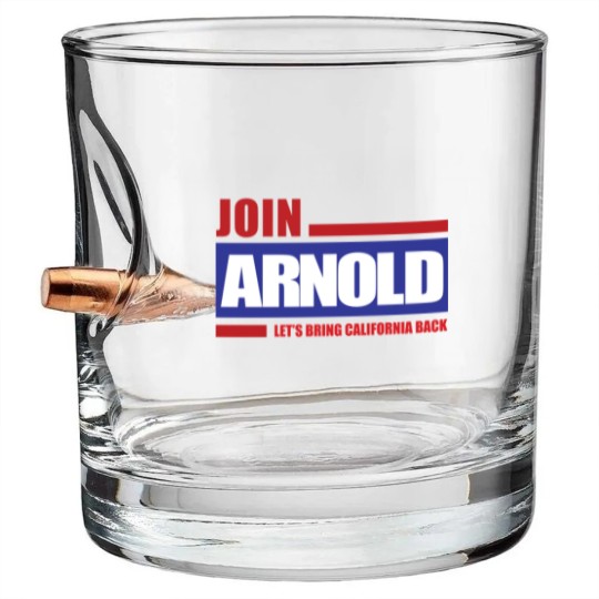 Discover Arnold Schzenegger 2003 Campaign Logo Bullet Whiskey Glasses