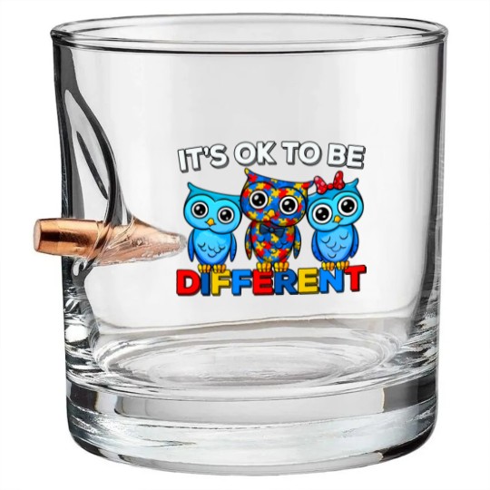 Discover Autism Awareness Cute Owl Animal It's Ok To Be Different Bullet Whiskey Glasses