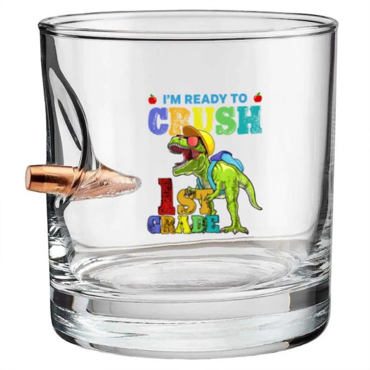 Discover I'm Ready To Crush 1St Grade Dinosaur Back To Scho Bullet Whiskey Glasses