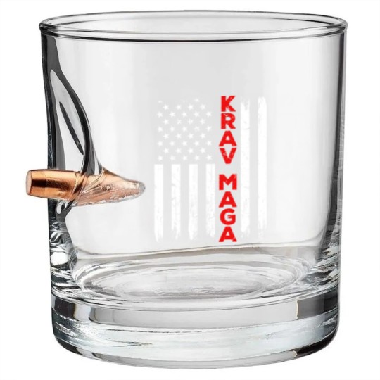 Discover Krav Maga Self Defense USA American Flag Fighter Bullet Whiskey Glasses