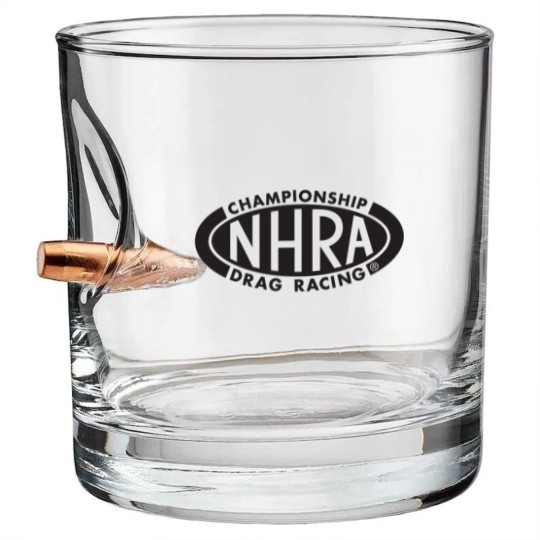 Discover Championship Drag Racing black oval logo Bullet Whiskey Glasses