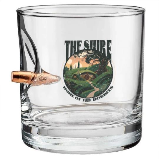 Discover The Shire LOTR Bullet Whiskey Glasses | Distressed Fantasy Merch Tolkien Aragorn