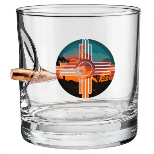 Discover New Mexico Zia Symbol And Landscape Art Bullet Whiskey Glasses Bullet Whiskey Glasses