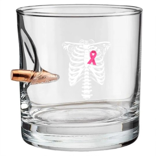 Discover Breast Cancer Awareness Skeleton Wear Pink Ribbonb Bullet Whiskey Glasses