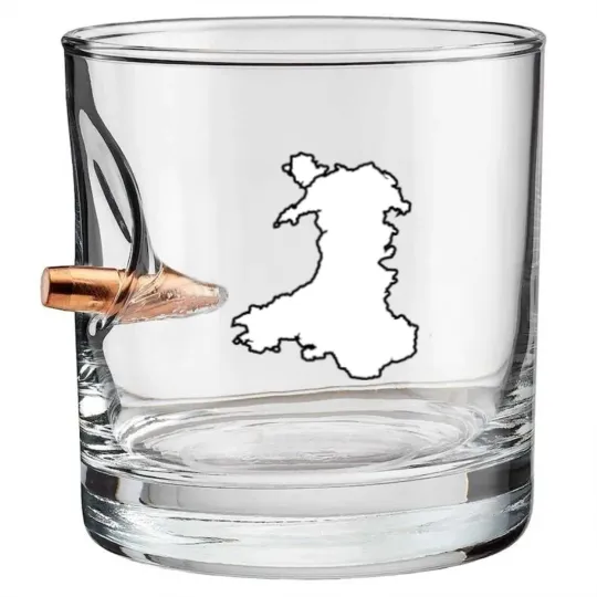 Discover Wales Black Outine Map Bullet Whiskey Glasses