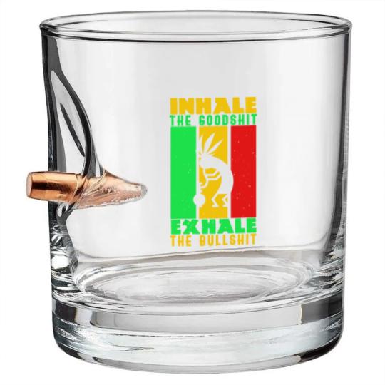 Discover Weed Inhale Goodshit Exhale Bullshit Bullet Whiskey Glasses