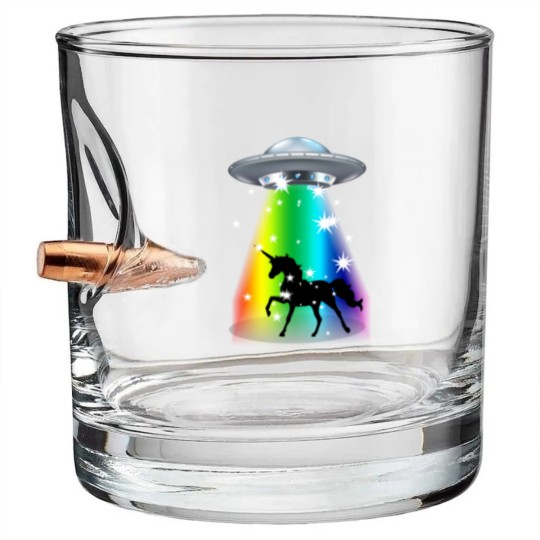 Discover Unicorn Rainbow UFO Alien Pony Space Travel Fable Bullet Whiskey Glasses
