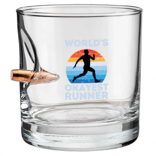 Discover World's Okayest Runner Funny Running Man Sayings Bullet Whiskey Glasses