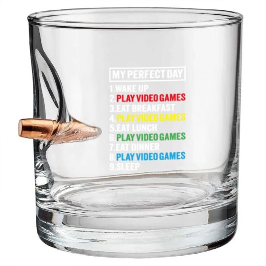 Discover My Perfect Day Video Games Funny Gamer Gift Boys M Bullet Whiskey Glasses