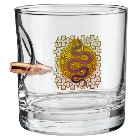 Discover Cosmic Serpent, Kene Anaconda Shipibo Pattern Bullet Whiskey Glasses