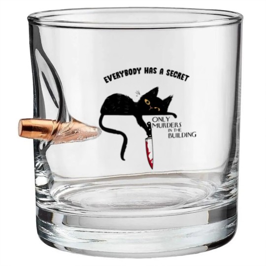Discover Everybody Has A Secret Only Murders In The Building Bullet Whiskey Glasses, Black Cat Witchy Cat Halloween