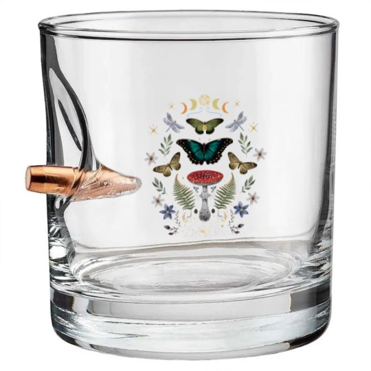 Discover Mystical Forest Floral Celestial Butterfly Bullet Whiskey Glasses for Wizard and Green Witch, Fairy Grunge Mystical Bullet Whiskey Glasses