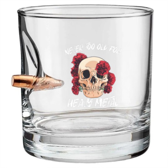 Discover Skull with Red Roses Heavy Metal Hard Rock - Vintage Heavy Metal - Bullet Whiskey Glasses