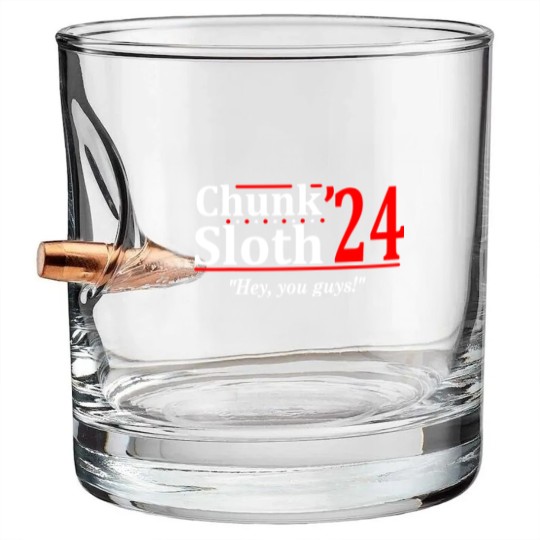 Discover Chunk and Sloth '24 - election funny 80s retro humor Bullet Whiskey Glasses