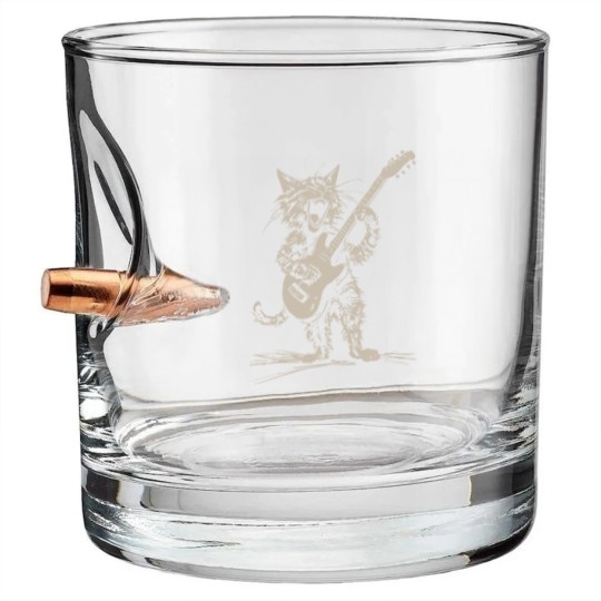 Discover Cat Strumming the Guitar Bullet Whiskey Glasses, Cat Playing Bass Guitar Bullet Whiskey Glasses
