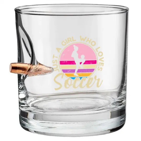 Discover just a girl who loves soccer women retro vintage soccer t Bullet Whiskey Glasses
